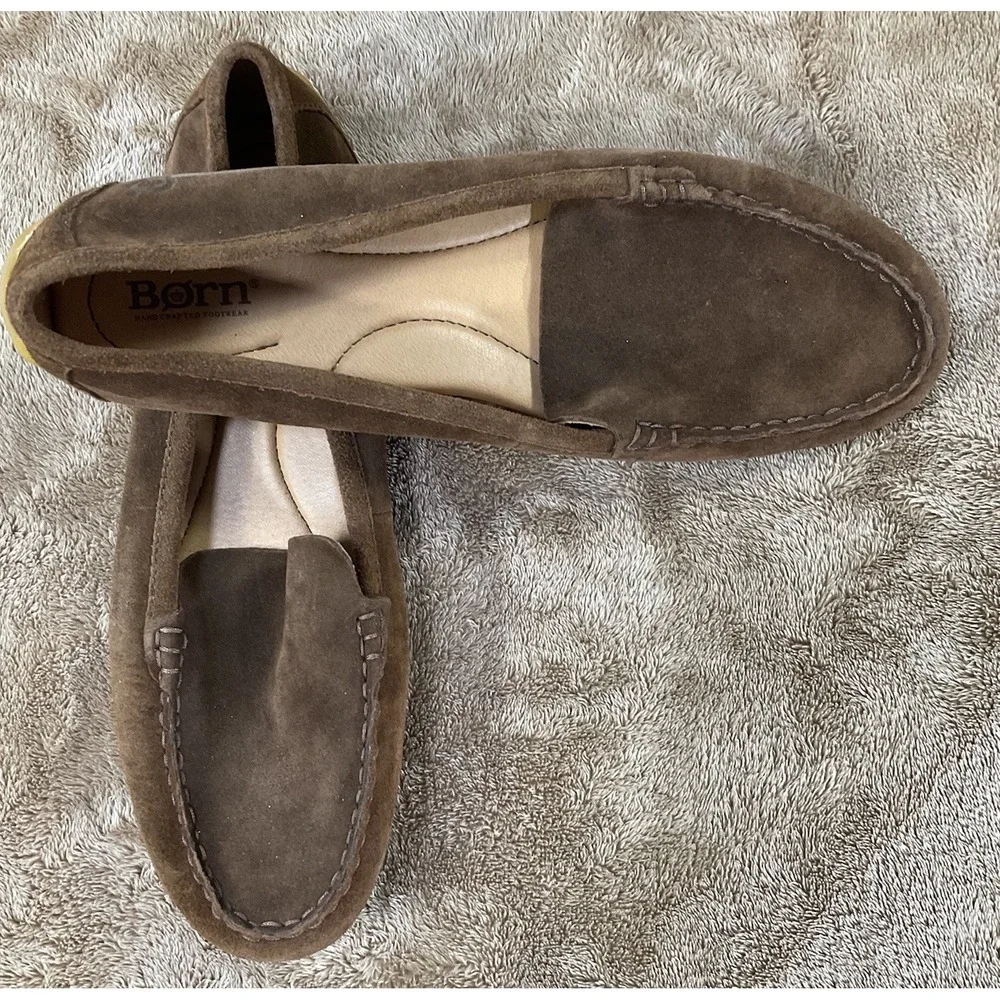 Born Brown Leather Driving Loafers Moc Toe Slip On Flats Casual Trend Womens 11M